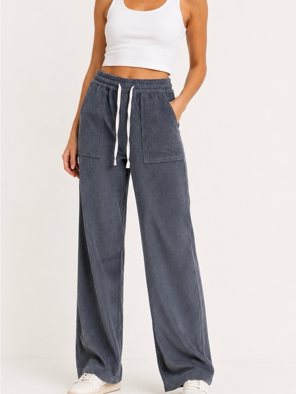 ASOS DESIGN bobble cord pull on cargo pants in blue